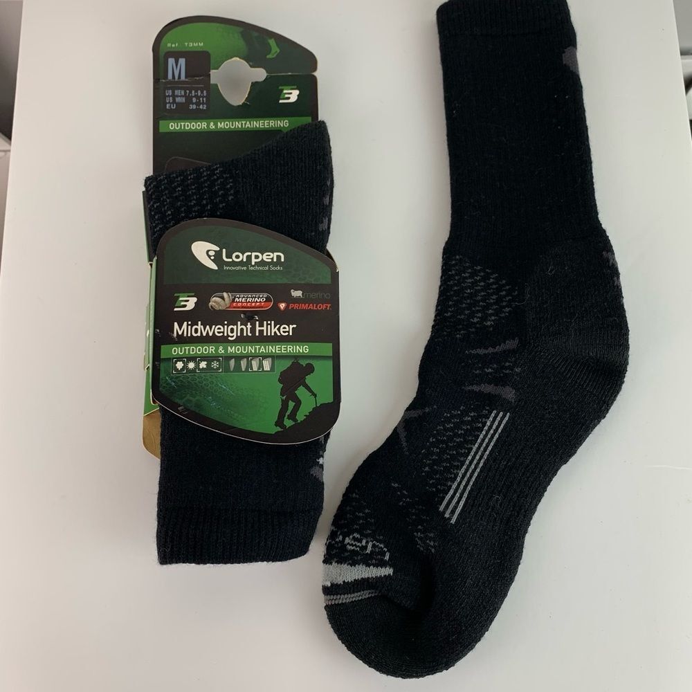 NWT Lorpen Men’s Midweight hiker outdoor merino wool blen crew socks Sz 7.5-9.5